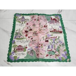 Vintage Burmel 1960's Ladies Handkerchief Hanky ILLINOIS state souvenir mcm